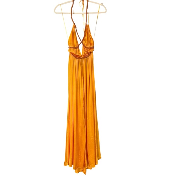 NWT Cult Gaia Salee Strappy Hand Beaded Silk Gown Marigold Size 4 - Picture 5 of 15